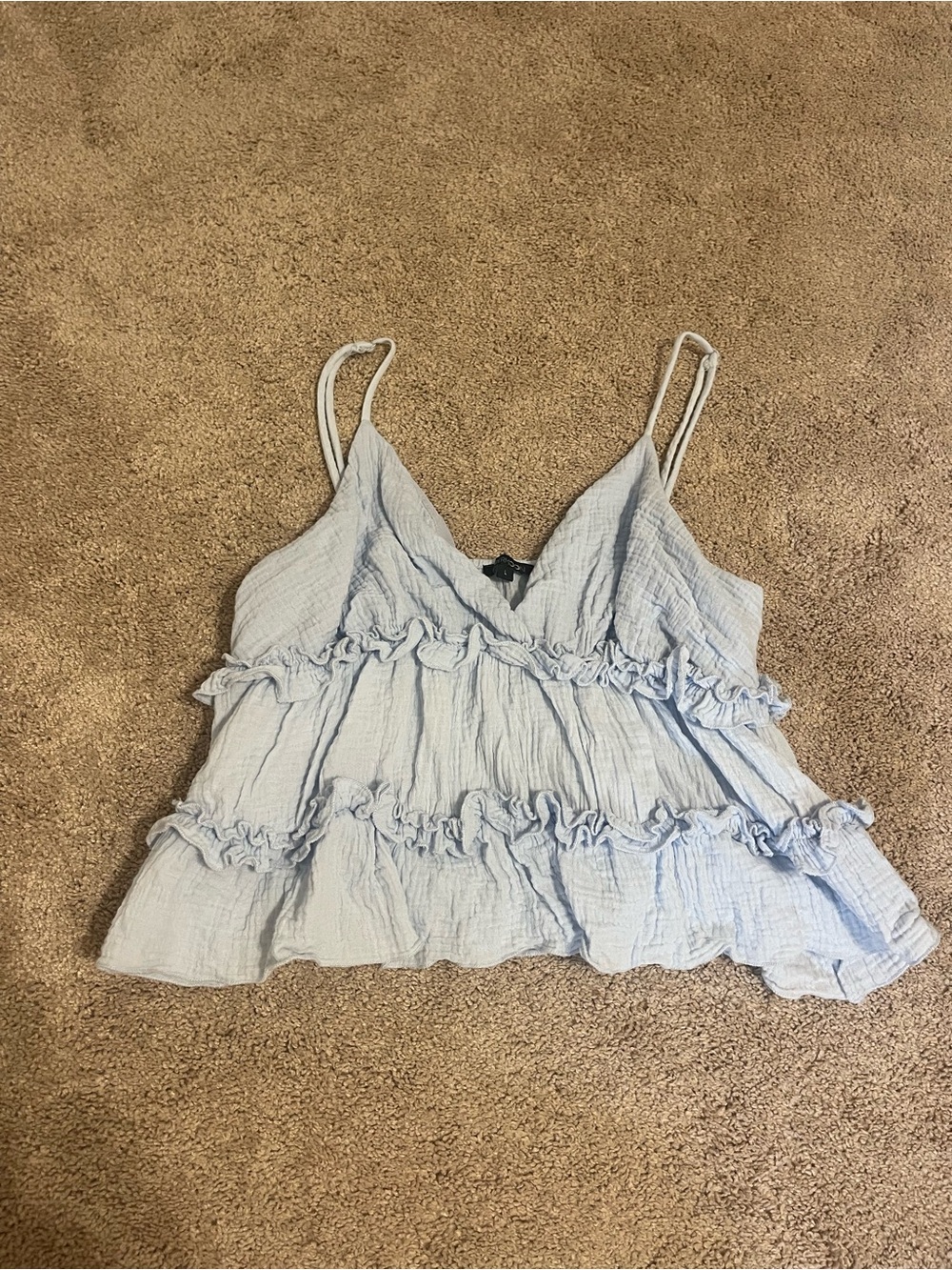 Light Blue Ruffled Spaghetti Strap Tank Top